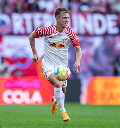 Leipzigs Dani Olmo. Fussball 1. Bundesliga, 34. Spieltag: RB Leipzig - FC Schalke 04 4:2. 27. Mai 2023: Leipzig, Red Bull Arena. RB Leipzig - FC Schalke 04 4:2