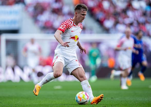 Leipzigs Dani Olmo. Fussball 1. Bundesliga, 34. Spieltag: RB Leipzig - FC Schalke 04 4:2. 27. Mai 2023: Leipzig, Red Bull Arena. RB Leipzig - FC Schalke 04 4:2