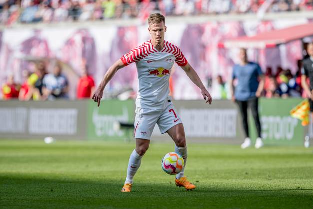 Leipzigs Dani Olmo. Fussball 1. Bundesliga, 34. Spieltag: RB Leipzig - FC Schalke 04 4:2. 27. Mai 2023: Leipzig, Red Bull Arena. RB Leipzig - FC Schalke 04 4:2