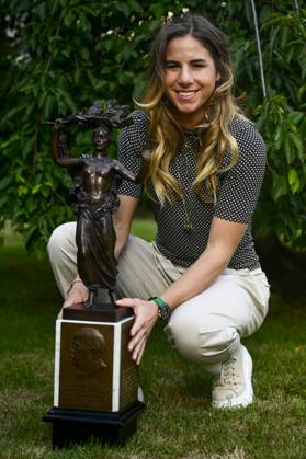 Czech skier and snowboarder Ester Ledecka receives the Jiri Stanislav Guth Jarkovsky Award in Prague, Czech Republic, June 14, 2023. Three-time Olympic champion Ester Ledecka won the Jiri Stanislav Guth-Jarkovsky Award for the most valuable performance of the year for the second time in her career. (CTKxPhoto OndrejxDeml) CTKPhotoP2023061408471  CTKPhotoP2023061408471