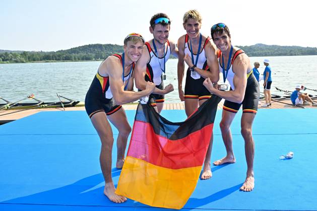 Lightweight Men s Quadruple Sculls Final: Fabio Kress - Simon Klueter - Arno Gaus - Joachim Agne (GER) silver medal during 2023 World Rowing Cup II, Canoying in Varese, Italy, June 16 2023  Copyright: xDaniloxVigo IPAxSportx xipa-agenx xx 0 IPA_IPA38693478