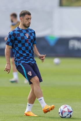 Training of the Croatian national football team Josip Juranovic of Croatia at the training of the Croatian national football team on the field of Feyenoord s football academy in Rotterdam, Netherlands on June 17, 2023. LukaxStanzl PIXSELL