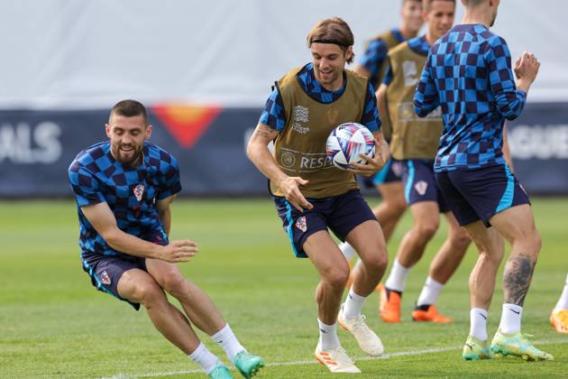 Training of the Croatian national football team Borna Sosa of Croatia at the training of the Croatian national football team on the field of Feyenoord s football academy in Rotterdam, Netherlands on June 17, 2023. LukaxStanzl PIXSELL
