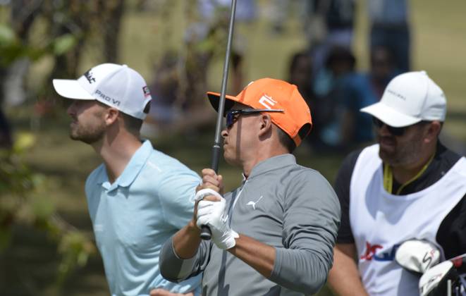 Rickie Fowler tees off on the third hole during the final round of the 2023 U.S. Open Golf Championship at the Los Angeles Country Club in Los Angeles, California on Sunday, June 18, 2023.  LAP20230618720 MIKExGOULDING