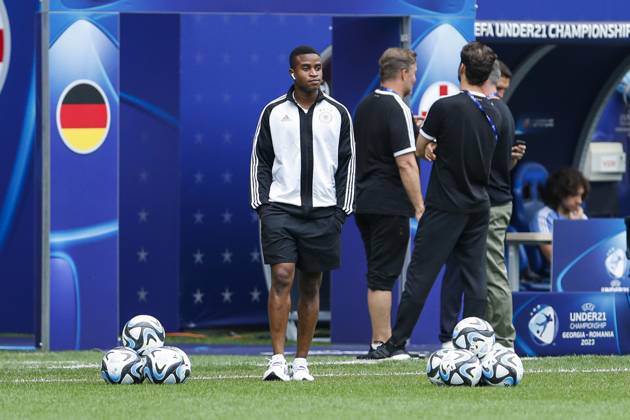 UEFA U21, U 21 EM, Deutschland - England, 3. Gruppenspiel, 28.06.2023, Batumi Youssoufa MOUKOKO ( 11, Deutschland, Borussia Dortmund) bei der Platzbegehung, UEFA U21-Fussball-Europameisterschaft in Rumaenien und Georgien, Deutschland - England, 3. Gruppenspiel, 28.06.2023, Batumi Copyright: xBEAUTIFULxSPORTS Meuselx