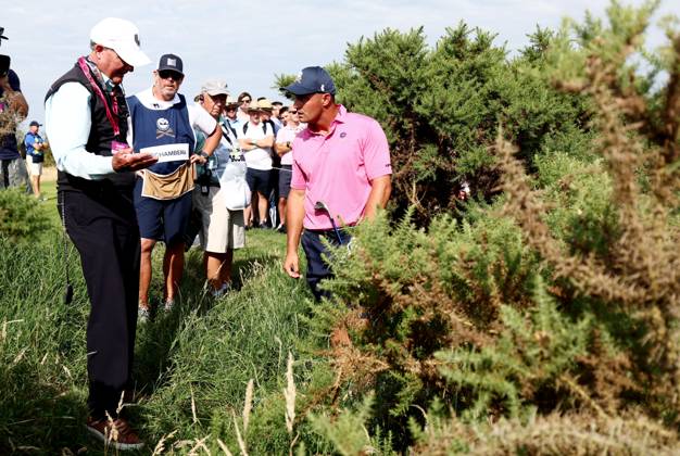 Mandatory Credit: Photo by James Marsh Shutterstock (13995948at) Bryson DeChambeau of USA and team Crushers gets a ruling from the bushes during his round. LIV Golf Invitational London, Day Two, Golf, Centurion Club, Hemel Hempstead, UK - 08 Jul 2023 LIV Golf Invitational London, Day Two, Golf, Centurion Club, Hemel Hempstead, UK - 08 Jul 2023 Copyright: xJamesxMarsh Shutterstockx 13995948at