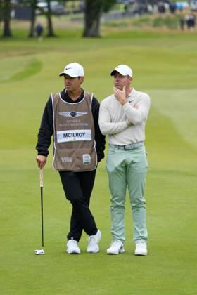 Mandatory Credit: Photo by Stuart Wallace Shutterstock (14003901ad) Rory McIlroy (NIR) on the 1st green with caddie Harry Diamond during the final round. Genesis Scottish Open, Day Four, Golf, The Renaissance Club, North Berwick, UK - 16 Jul 2023 Genesis Scottish Open, Day Four, Golf, The Renaissance Club, North Berwick, UK - 16 Jul 2023 Copyright: xStuartxWallace Shutterstockx 14003901ad