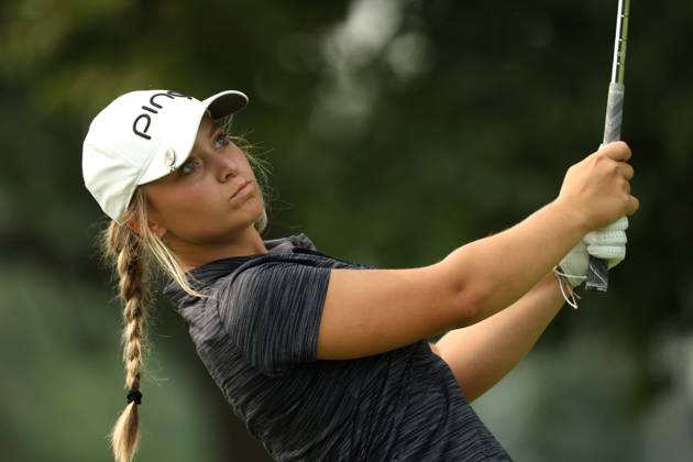 Dana Open Mia Hammond tees off on the second tee during the final round of the Dana Open at Highland Meadows Golf Club in Sylvania, Ohio USA, on Sunday, July 16, 2023. Sylvania Ohio United States  Copyright: xJorgexLemusx originalFilename:lemus-danaopen230716_npkla.jpg