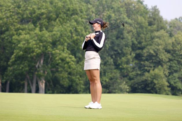 SYLVANIA, OH - JULY 15: LPGA, Golf Damen golfer Linn Grant reacts on the 18th green after winning the Dana Open on July 16, 2023, at Highland Meadows Golf Club in Sylvania, Ohio. (Photo by Brian Spurlock Icon Sportswire) GOLF: JUL 15 LPGA Dana Open EDITORIAL USE ONLY Icon230716061