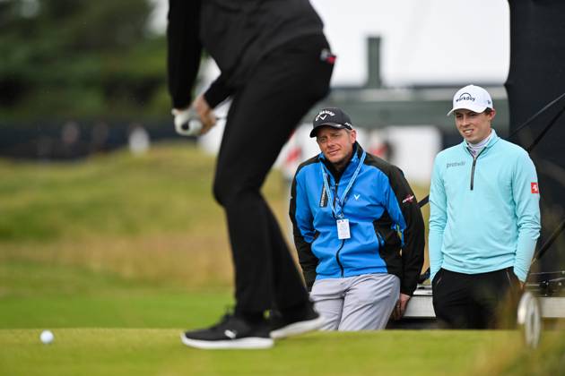 Mandatory Credit: Photo by Greig Cowie Shutterstock (14012011bg) Matt Fitzpatrick watches playing partner Haydn Barron tee off on the second tee The British Open Championship, Practice, Golf, Royal Liverpool Golf Club, Liverpool, UK - 17 Jul 2023 The British Open Championship, Practice, Golf, Royal Liverpool Golf Club, Liverpool, UK - 17 Jul 2023  Copyright: xGreigxCowie Shutterstockx 14012011bg