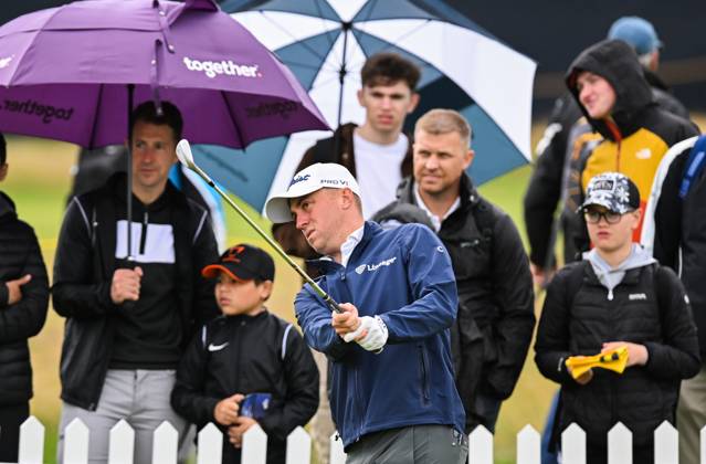 Mandatory Credit: Photo by Greig Cowie Shutterstock (14012011cq) Justin Thomas practices The British Open Championship, Practice, Golf, Royal Liverpool Golf Club, Liverpool, UK - 17 Jul 2023 The British Open Championship, Practice, Golf, Royal Liverpool Golf Club, Liverpool, UK - 17 Jul 2023  Copyright: xGreigxCowie Shutterstockx 14012011cq