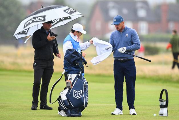 Mandatory Credit: Photo by Greig Cowie Shutterstock (14012011de) Bryson DeChambeau on the 16th fairway The British Open Championship, Practice, Golf, Royal Liverpool Golf Club, Liverpool, UK - 17 Jul 2023 The British Open Championship, Practice, Golf, Royal Liverpool Golf Club, Liverpool, UK - 17 Jul 2023  Copyright: xGreigxCowie Shutterstockx 14012011de