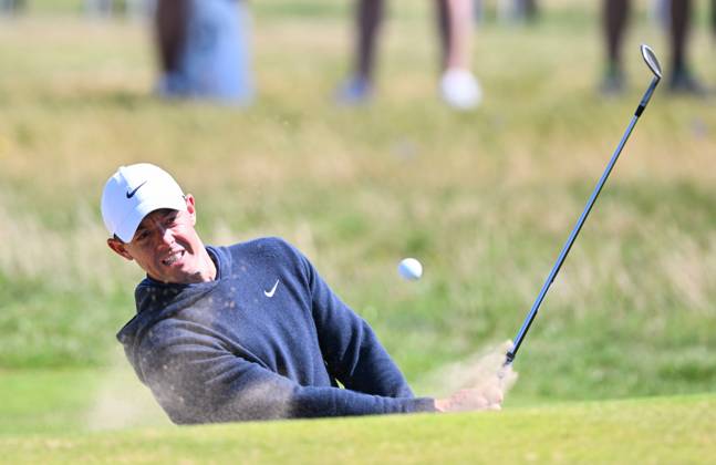 Mandatory Credit: Photo by Greig Cowie Shutterstock (14012011ew) Rory McIlroy on the 1st Green from a bunker The British Open Championship, Practice, Golf, Royal Liverpool Golf Club, Liverpool, UK - 17 Jul 2023 The British Open Championship, Practice, Golf, Royal Liverpool Golf Club, Liverpool, UK - 17 Jul 2023  Copyright: xGreigxCowie Shutterstockx 14012011ew