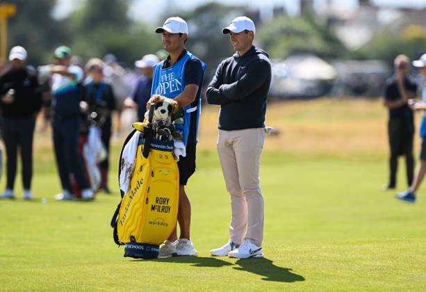 Mandatory Credit: Photo by Greig Cowie Shutterstock (14012011fh) Rory McIlroy and Caddy Harry Diamond on the 2nd fairway The British Open Championship, Practice, Golf, Royal Liverpool Golf Club, Liverpool, UK - 17 Jul 2023 The British Open Championship, Practice, Golf, Royal Liverpool Golf Club, Liverpool, UK - 17 Jul 2023  Copyright: xGreigxCowie Shutterstockx 14012011fh
