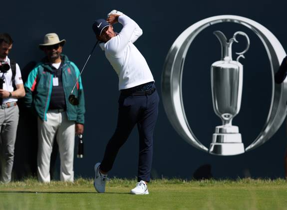 17th July 2023; Royal Liverpool Golf Club, Hoylake, Merseyside, England: The Open Championship Practice Day; Brooks Koepka (USA) plays from the tee at the 1st hole  ActionPlus12532361 DavidxBlunsden