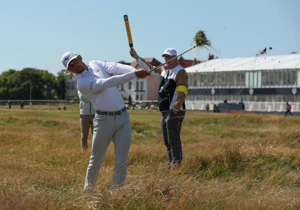 17th July 2023; Royal Liverpool Golf Club, Hoylake, Merseyside, England: The Open Championship Practice Day; Marco Penge (ENG) plays from deep rough on the 2nd hole  ActionPlus12532363 DavidxBlunsden