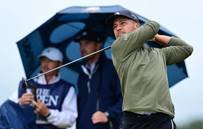 Mandatory Credit: Photo by Greig Cowie Shutterstock (14015635am) Xander Schauffele on the 2nd Tee The British Open Championship, Day Three, Golf, Royal Liverpool Golf Club, Liverpool, UK - 22 Jul 2023 The British Open Championship, Day Three, Golf, Royal Liverpool Golf Club, Liverpool, UK - 22 Jul 2023  Copyright: xGreigxCowie Shutterstockx 14015635am