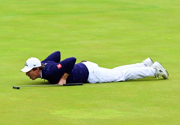 Mandatory Credit: Photo by Greig Cowie Shutterstock (14015635bf) Matt Fitzpatrick lines up a putt on the 18th Green, which he missed The British Open Championship, Day Three, Golf, Royal Liverpool Golf Club, Liverpool, UK - 22 Jul 2023 The British Open Championship, Day Three, Golf, Royal Liverpool Golf Club, Liverpool, UK - 22 Jul 2023  Copyright: xGreigxCowie Shutterstockx 14015635bf