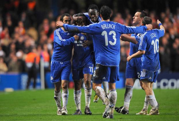 UEFA Champions League Soccer match, Semi Final, Chelsea vs Liverpool Chelsea soccer players celebrate the third goal during the UEFA Champions League Soccer match, Semi Final, Second Leg, Chelsea vs Liverpool at the Stamford Bridge in London, UK on April 30, 2008. Chelsea won 3-2. Chelsea reach his first Champions League final. Photo by Steeve McMay Cameleon ABACAPRESS.COM London -  Copyright: xMcMayxSteve ABACAx 151133_25 McMayxSteve ABACAx 151133_25