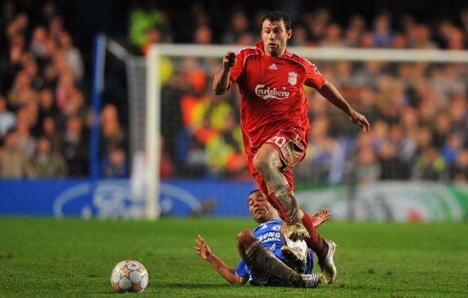 UEFA Champions League Soccer match, Semi Final, Chelsea vs Liverpool Liverpool s Javier Mascherano during the UEFA Champions League Soccer match, Semi Final, Second Leg, Chelsea vs Liverpool at the Stamford Bridge in London, UK on April 30, 2008. Chelsea won 3-2. Chelsea reach his first Champions League final. Photo by Steeve McMay Cameleon ABACAPRESS.COM London - Copyright: xMcMayxSteve ABACAx 151133_37 McMayxSteve ABACAx 151133_37