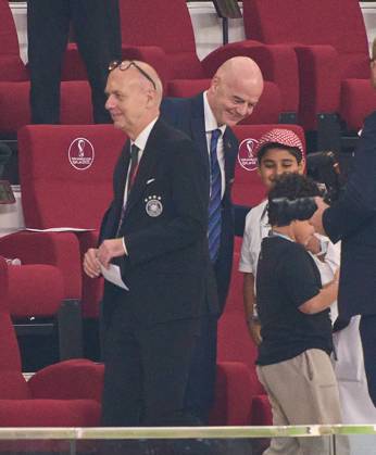Gianni Infantino (SUI) FIFA President, Bernd Neuendorf, DFB President German Football Association, in the group E match GERMANY - JAPAN FIFA World Cup, WM, Weltmeisterschaft, Fussball 2022 QATAR Season 2022 2023, Nov 22, 2022 in Khalifa International Stadium in Doha, Qatar.