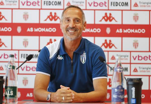 Sport Bilder des Tages La Turbie, France - August 11, 2023: AS Monaco - Clermont Foot press conference, PK, Pressekonferenz with Austrian Coach Adolf Adi Huetter, Hutter, Hütter.Mandoga Media Germany AS Monaco - Clermont Foot Press Conference