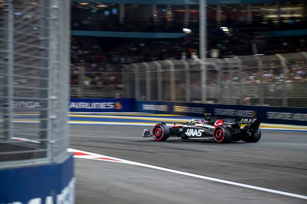 MARINA BAY, SINGAPORE: Nico Hulkenberg, racing for the Haas F1 team during the 2023 Formula 1 Singapore Grand Prix at the Marina Bay Street Circuit in Marina Bay, Singapore