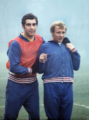 Football - 1972 UEFA European Football Championship Qualifying - Group Three: England 5 Malta 0 Peter Shilton and Francis Lee training at Roehampton the day before the Malta game.