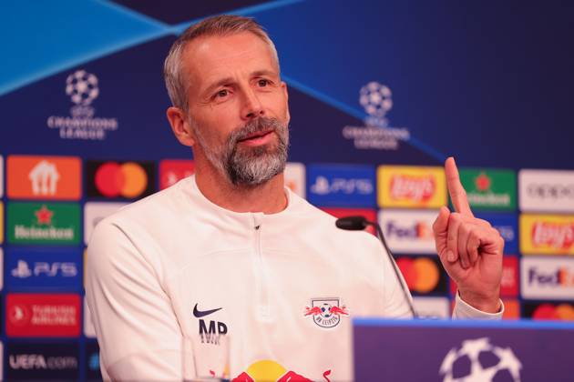 RB Leipzig PK Champions League Leipzig, 24.10.2023, RB Leipzig Fußball-Akademie, UEFA Champions League , RB Leipzig Pressekonferenz am Vortag von RBL v. Roter Stern Belgrad (Fudbalski klub Crvena zvezda) , Im Bild: Trainer Marco Rose (RB Leipzig) ,