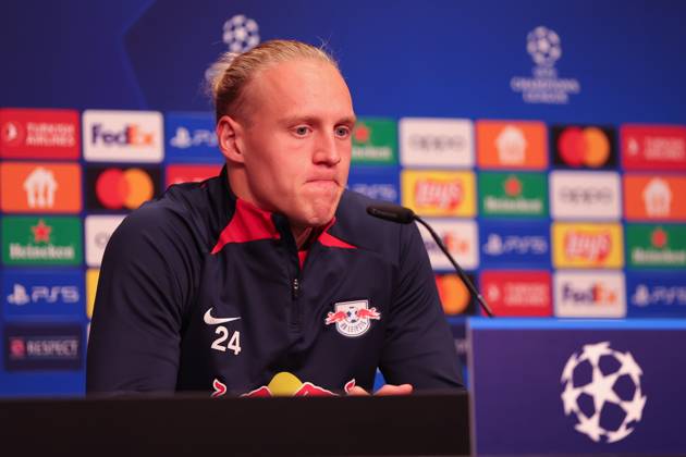 RB Leipzig PK Champions League Leipzig, 24.10.2023, RB Leipzig Fußball-Akademie, UEFA Champions League , RB Leipzig Pressekonferenz am Vortag von RBL v. Roter Stern Belgrad (Fudbalski klub Crvena zvezda) , Im Bild: Xaver Schlager (24, RB Leipzig) ,