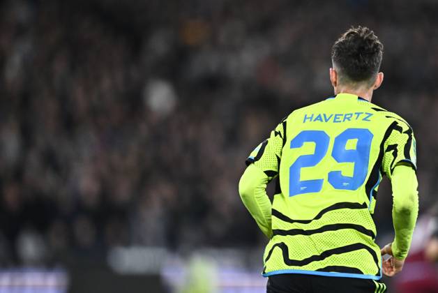 LONDON, ENGLAND - NOVEMBER 1: Kai Havertz of Arsenal looks on during the Carabao Cup Fourth Round match between West Ham United and Arsenal at London Stadium on November 1, 2023 in London, England. Photo by Sebastian Frej EDITORIAL USE ONLY. No use with unauthorized audio, video, data, fixture lists, club league logos or live services. Online in-match use limited to 120 images, no video emulation. No use in betting, games or single club league player publications West Ham United v Arsenal - Carabao Cup Fourth Round Copyright: xSebastianxFrejx