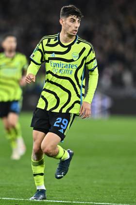LONDON, ENGLAND - NOVEMBER 1: Kai Havertz of Arsenal during the Carabao Cup Fourth Round match between West Ham United and Arsenal at London Stadium on November 1, 2023 in London, England. Photo by Sebastian Frej EDITORIAL USE ONLY. No use with unauthorized audio, video, data, fixture lists, club league logos or live services. Online in-match use limited to 120 images, no video emulation. No use in betting, games or single club league player publications West Ham United v Arsenal - Carabao Cup Fourth Round Copyright: xSebastianxFrejx