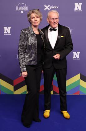 Former Dutch cyclist Jan Janssen and daughter pictured at the blue carpet of the Flandrien award ceremony for the best Belgian cyclist of the 2023 cycling season, organized by newspaper Het Nieuwsblad , in Oostende, on Tuesday 07 November 2023. KURTxDESPLENTER  x79475770x