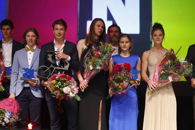 De Flandrien 2023 OOSTENDE, BELGIUM - NOVEMBER 07 : Kopecky Lotte of Team SD Worx and Philipsen Jasper (BEL) of Alpecin-Deceuninck pictured during the 2023 Flandrien award ceremony, organized by newspaper Het Nieuwsblad on November 7, 2023 in Oostende, Belgium, 07 11 2023 Oostende Belgium  Copyright: xJanxDexMeuleneirx
