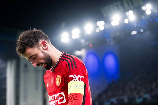 231108 Bruno Fernandes of Manchester United, ManU looks dejected during the UEFA Champions League football match between FC Copenhagen and Manchester United on November 8, 2023 in Copenhagen. Photo: Petter Arvidson BILDBYRAN kod PA PA0685 fotboll football soccer fotball champions league fc copenhagen manchester united bbeng depp Copyright: PETTERxARVIDSON BB231108PA080