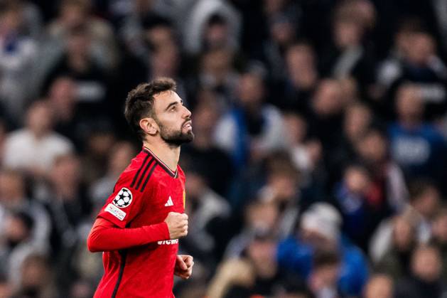 231108 Bruno Fernandes of Manchester United, ManU celebrates after 2-3 during the UEFA Champions League football match between FC Copenhagen and Manchester United on November 8, 2023 in Copenhagen. Photo: Petter Arvidson BILDBYRAN kod PA PA0685 fotboll football soccer fotball champions league fc copenhagen manchester united bbeng jubel Copyright: PETTERxARVIDSON BB231108PA116