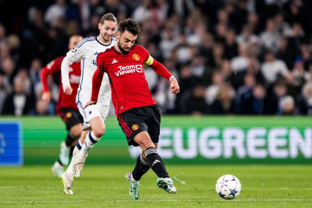 231108 Bruno Fernandes of Manchester United, ManU during the UEFA Champions League football match between FC Copenhagen and Manchester United on November 8, 2023 in Copenhagen. Photo: Petter Arvidson BILDBYRAN kod PA PA0685 fotboll football soccer fotball champions league fc copenhagen manchester united bbeng Copyright: PETTERxARVIDSON BB231108PA201