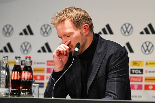 Fussball, Herren, Saison 2023 2024, Länderspiel in Berlin, Deutschland - Türkei, v. l. Trainer Bundestrainer Julian Nagelsmann (Deutschland) bei der Pressekonferenz nach dem Spiel, 18.11. 2023, Copyright: xMatthiasxKochx