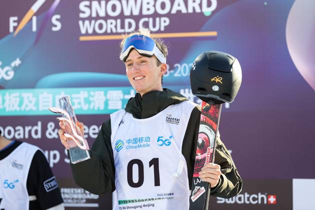 BEIJING, CHINA - DECEMBER 02: Third place winner Andri Ragettli of Switzerland celebrates on the podium after the Men s Freeski Big Air Final at the Big Air Shougang on December 2, 2023 in Beijing, China.  Copyright: xVCGx 111467425909