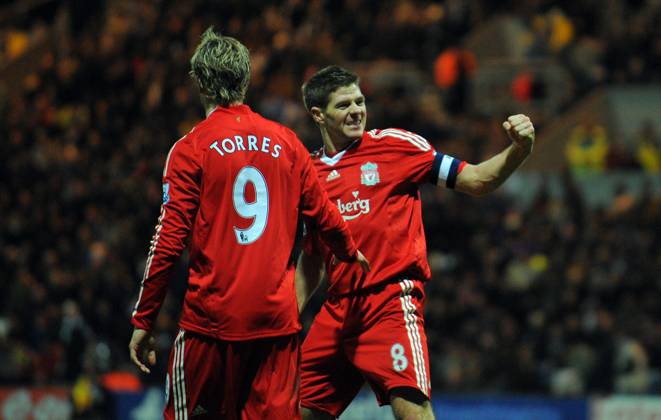Steven Gerrard of Liverpool punches the air in celebration after setting up Fernando Torres of Liverpool for the second goal Steven Gerrard of Liverpool punches the air in celebration after setting up Fernando Torres of Liverpool for the second goal..EON FA Cup 3rd Round..Preston North End v Liverpool..3rd January, 2009.(Credit Image: PHOTOGRAPHER Sportimage Cal Media) UK EDITORIAL USE ONLY Copyright: xx SimonxBellisx csmphoto197703