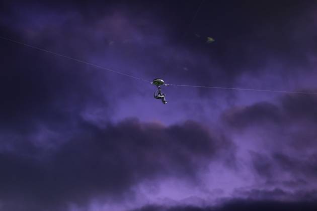 Manchester United, ManU v Tottenham Hotspur 14 January 2024 - Premier League - Manchester United v Tottenham Hotspur - the television spider cam is visible against the purple sky at Old Trafford - Photo: Simon Stacpoole Offside. Manchester UK Copyright: xSimonxStacpoolexOffside