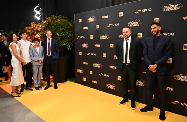 Prime Minister Alexander De Croo and his wife Annik Penders arrive for the 70th edition of the Golden Shoe award ceremony, in Antwerp, Thursday 18 January 2024. The Golden Shoe (Gouden Schoen Soulier d Or) is an award for the best soccer player of the Belgian Jupiler Pro League championship during the calendar year 2023. VIRGINIExLEFOUR  x84253280x