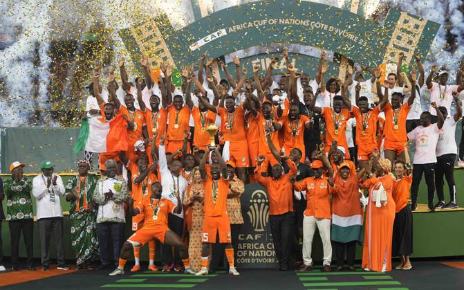 Bilder des Jahres 2024, Sport 02 Feburar Sport Themen der Woche KW06 Sport Bilder des Tages February 11 2024: Ivory Coast winning the African Cup of Nations during a African Cup of Nations - Final game, Ivory Coast vs Nigeria, at Alassane Ouattara Stadium, Abidjan, Ivory Coast. CSM Abidjan Ivory Coast - ZUMAc04_ 20240211_zma_c04_001 Copyright: xKimxPricex