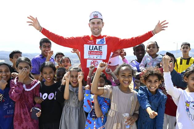 Bilder des Jahres 2024, Sport 02 Feburar Sport Themen der Woche KW07 Sport Bilder des Tages Tour Of Oman 2024 - 13 02 2024 MUSCAT, OMAN - FEBRUARY 13 : Fisher-Black Finn (NZL) of UAE Team Emirates pictured after stage 4 of the 13th edition of the 2024 Tour of Oman UCI Asia Tour Pro Series cycling race, due to the exceptional weather conditions a shorter and safer stage of 104 kms with start in Fanja and finish in Yitti Hills on February 13, 2024 in Muscat, Oman, 13 02 2024 ( Motordriver Guy De Vuyst - Muscat Oman  Copyright: xVincentxKalutx