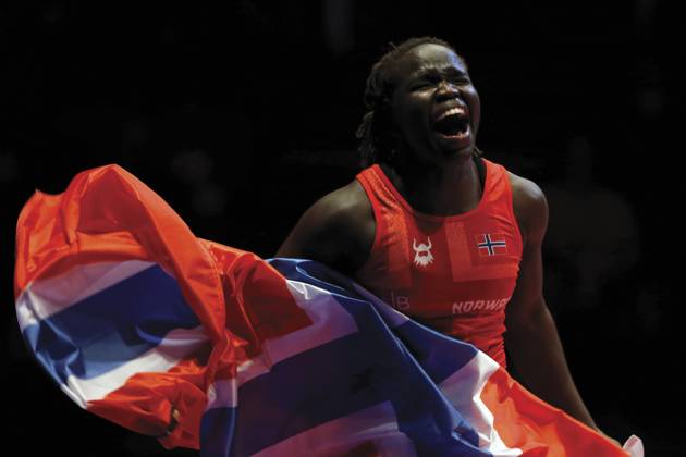 Bilder des Jahres 2024, Sport 02 Feburar Sport Themen der Woche KW07 Sport Bilder des Tages (240217) -- BUCHAREST, Feb. 17, 2024 -- Grace Jacob Bullen of Norway celebrates after defeating Luisa Helga Gerda Niemesch of Germany in the final of Women s wrestling 62Kg category at the European Wrestling Championships in Bucharest, Romania, Feb. 16, 2024. (Photo by Xinhua) (SP)ROMANIA-BUCHAREST-EUROPEAN WRESTLING CHAMPIONSHIP CristianxCristel 