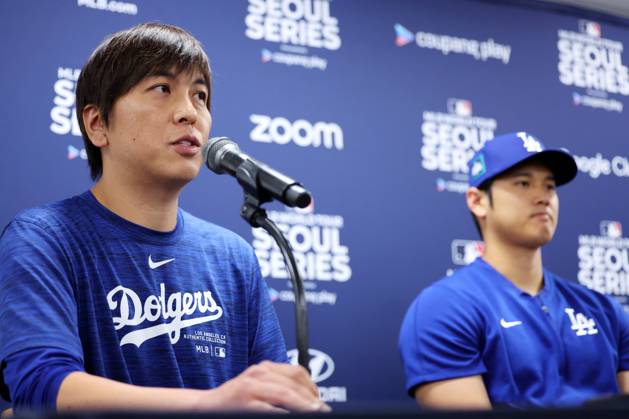 (L-R) Ippei Mizuhara, Shohei Ohtani (Dodgers), MARCH 16, 2024 - Baseball : MLB, Baseball Herren, USA World Tour Seoul Series, Los Angeles Dodgers press conference, PK, Pressekonferenz at Gocheok Sky Dome, Seoul, South Korea. Noxthirdxpartyxsales (247404046)