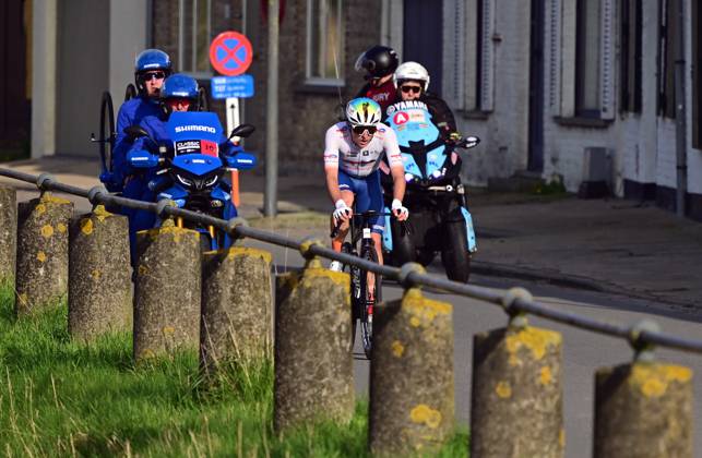 French Thomas Gachignard of TotalEnergies pictured in action during the Classic Brugge-De Panne men s elite one-day cycling race, 198,9 km from Brugge to De Panne, Wednesday 20 March 2024. LAURIExDIEFFEMBACQ x89538271x