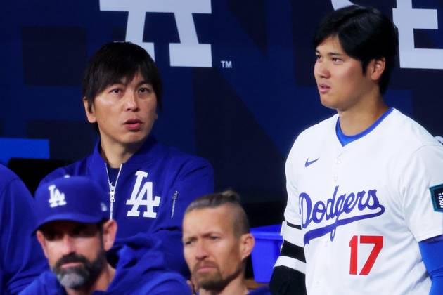 (L-R) Ippei Mizuhara, Shohei Ohtani (Dodgers), MARCH 18, 2024 - Baseball : MLB, Baseball Herren, USA World Tour Seoul Series exhibition game between the LG Twins and the San Diego Padres at Gocheok Sky Dome, Seoul, South Korea. Noxthirdxpartyxsales (248045476)