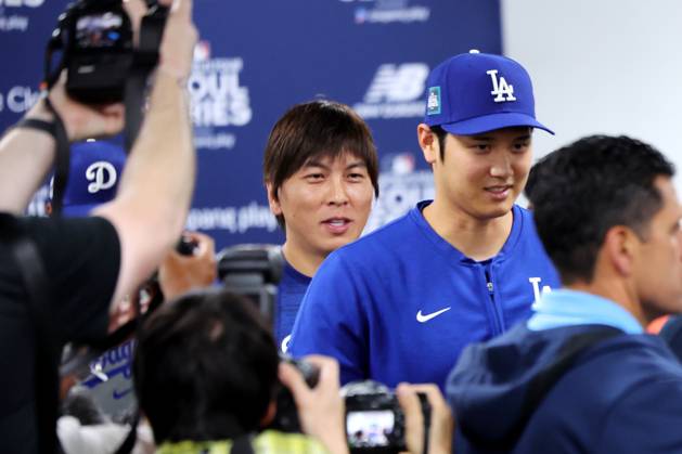(L-R) Ippei Mizuhara, Shohei Ohtani (Dodgers), MARCH 16, 2024 - Baseball : MLB, Baseball Herren, USA World Tour Seoul Series, Los Angeles Dodgers press conference, PK, Pressekonferenz at Gocheok Sky Dome, Seoul, South Korea. Noxthirdxpartyxsales (248045586)