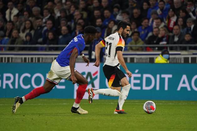 Fussball, Freundschaftsspiel, Länderspiel, Testspiel, Frankreich-Deutschland, 23.03.2024, Groupama Stadium Lyon Aurelien Tchouameni, Frankreich Ilkay Gündogan Deutschland,